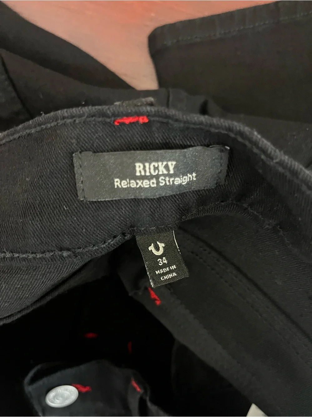 True Religion Ricky Applique SN Flap Straight “2SB Black Rinse” 34x30 #701564